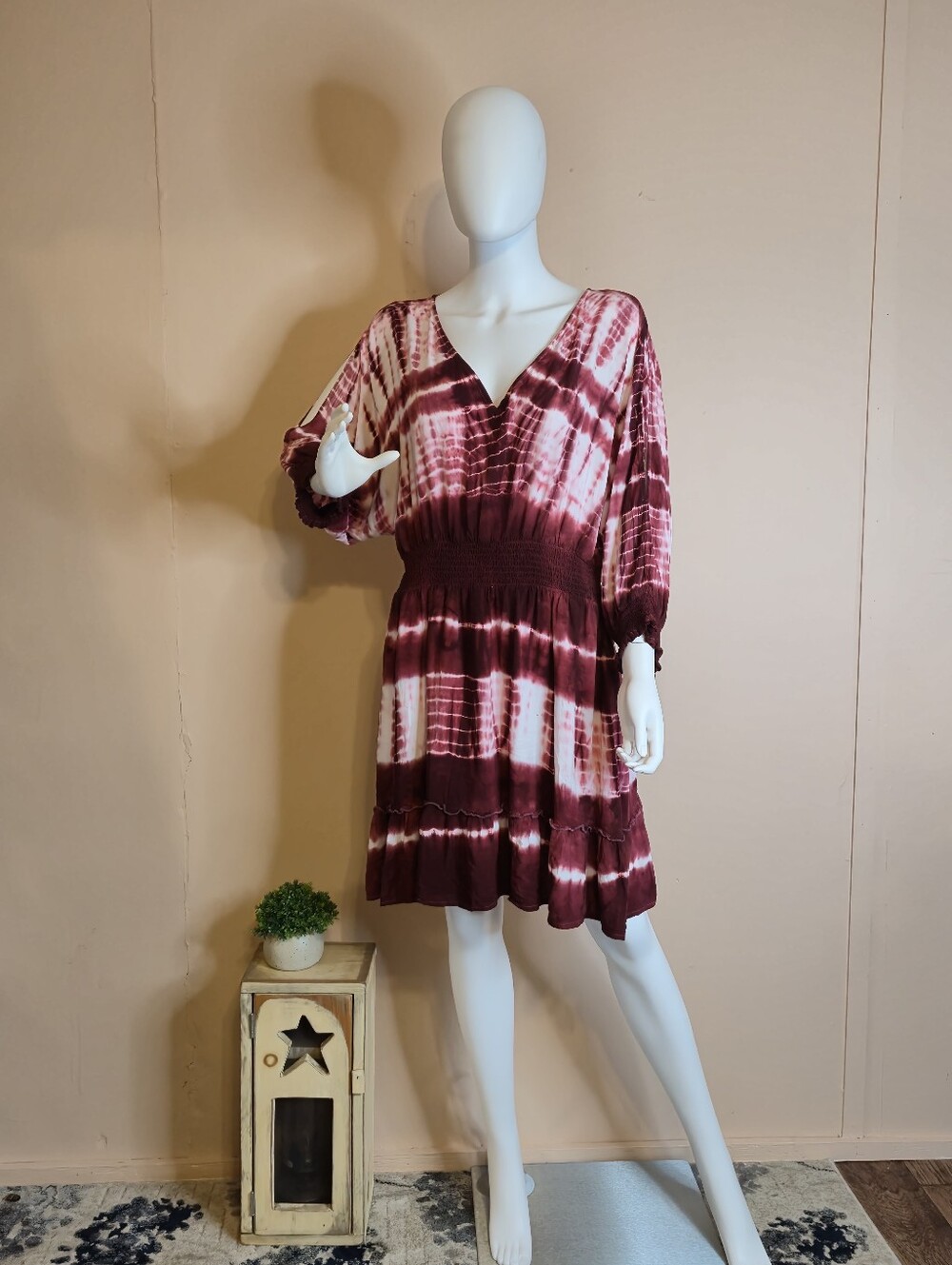 Tie-Dye V-Neck Tunic Red Burgundy